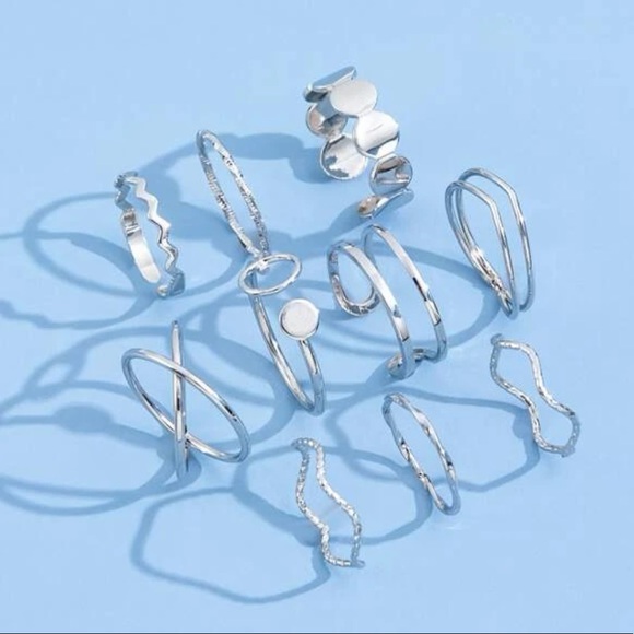 10 pcs Round Ring Set Silver Plated - Picture 3 of 6